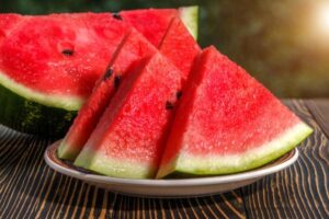 Fresh sliced watermelon wooden  old background