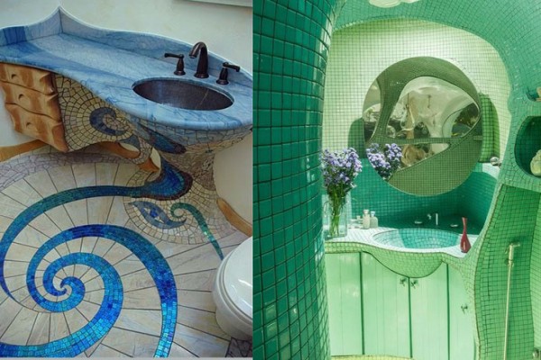 Мозаика в ванной комнате: от полоски до интерьера в духе Гауди