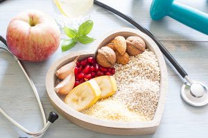 Healthy food in heart and water diet  concept