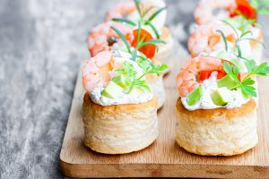 salted  puff pastry stuffed with cream cheese and prawns