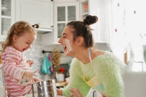 Having fun with flour in the kitchen