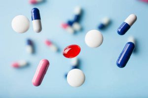 flying pill tablet capsule levitation medicine. medical treatment for disease flu virus