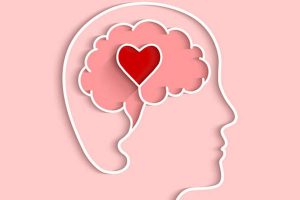 Head and brain outline with heart concept