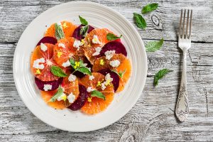 fresh salad with oranges, beets and feta cheese