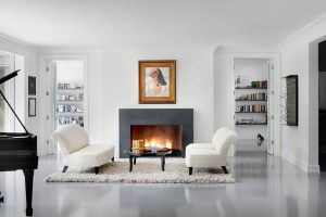 Modern Living room with fire place, Chicago IL