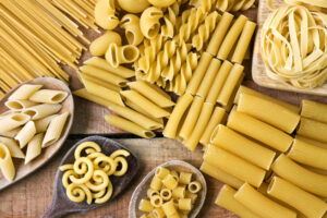 Pasta  with wood background