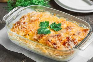 Potato gratin with cream cheese and fresh herbs