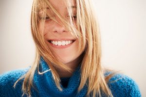 Young woman, eyes closed portrait